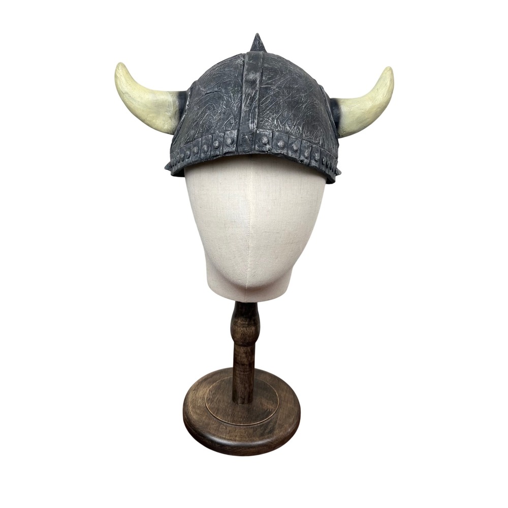 Viking Horned Helmet Costume Accessory Distressed Silver Soft Rubber Latex